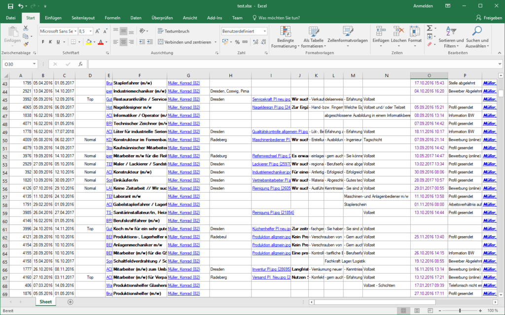 Ergebnis in Excel