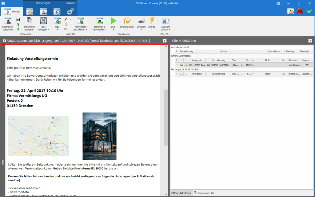 Aktivität mit E-Mailvorlage