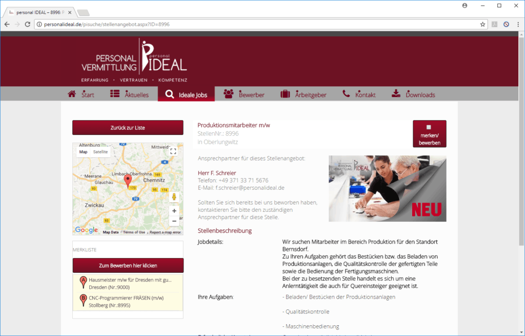 Stelle mit Merker und Map