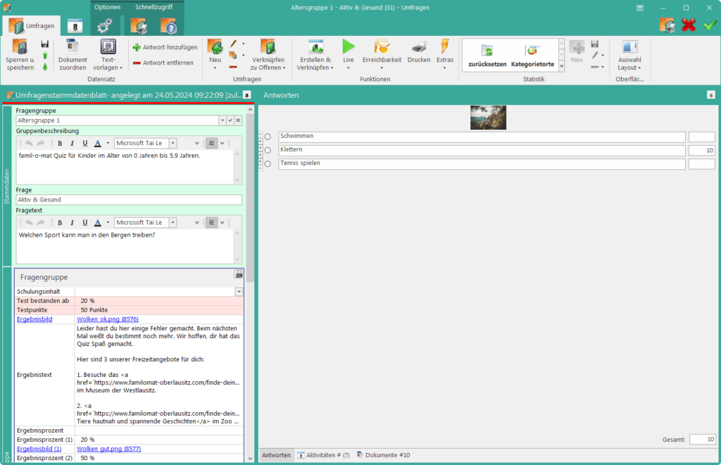 E-Learning Detailansicht in der Software