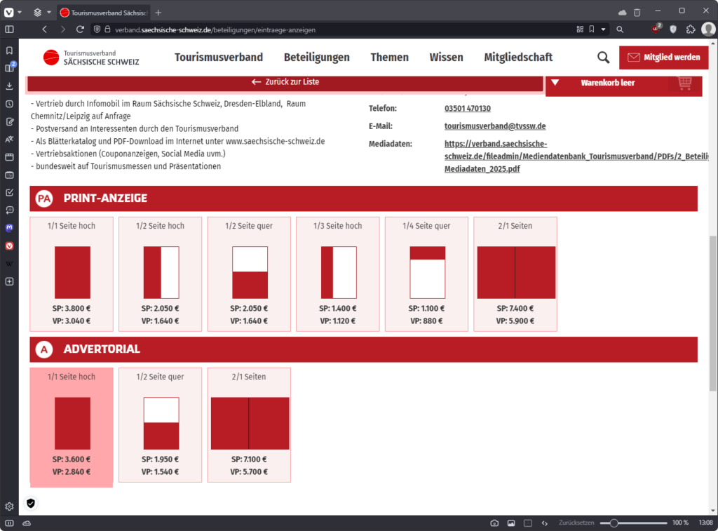 Webshop Auswahl