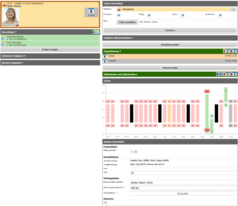 Detailansicht eines Kindes im WebCore