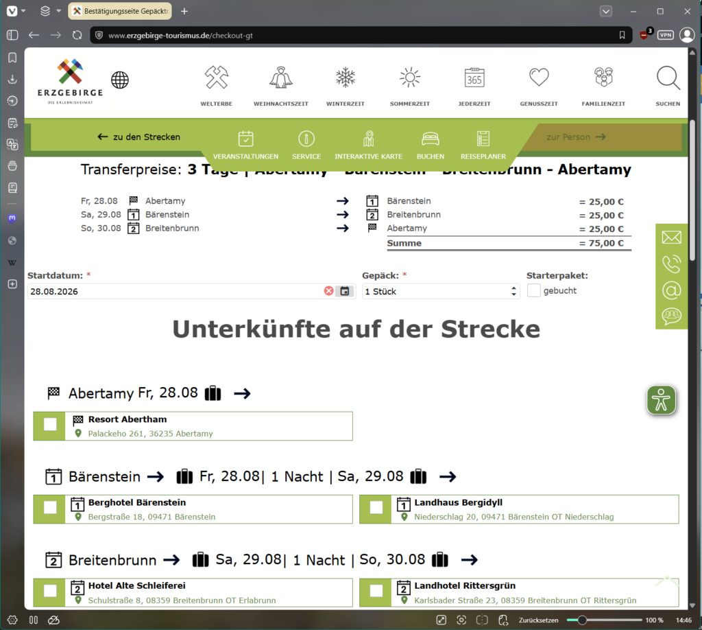 Gepäcktransfer Websystem
